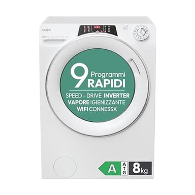 Candy RapidÓ RO 1284DWMST/1-S Lavatrice, 8 Kg, 1200 Giri, Wi-Fi + BLE, Connesso, Opzione Vapore, Cicli Rapidi, Classe A, 60x53x85 cm, Bianco [Classe di efficienza energetica A]