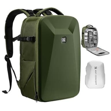 K&F CONCEPT zaino fotografico antiurto impermeabile scomparto per laptop da 15.6" borsa fotografica rigida per DSLR/SLR/Mirrorless,verde