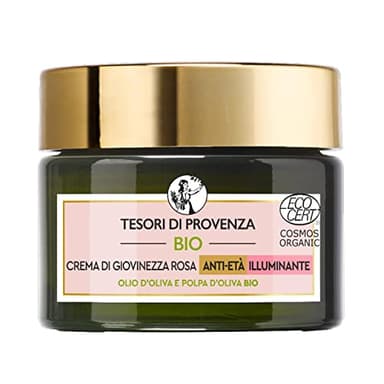 Tesori di Provenza Crema Viso Rosa Bio, Anti-età e Illuminante, Per Rughe Levigate e Pelle più Morbida, Con Olio d'Oliva BIO della Provenza, 50 ml