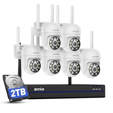 ANNKE Set di telecamere di sorveglianza da 5 MP, per esterni, Wi-Fi, 16 CH 4 K NVR con 6 telecamere PT, visione notturna a colori, audio bidirezionale, riconoscimento intelligente delle persone