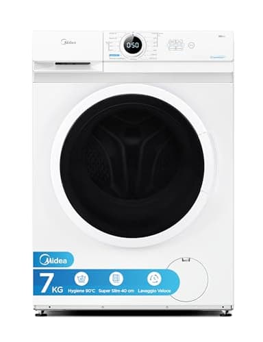 Midea MF100W70/E Lavatrice a Carica Frontale, 7 kg, 40cm di profondità Slim Design, 1200 Giri, Hygiene 90 ℃, Opzioni di Temperatura Multiple, Colore Bianco