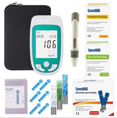 Kit per analisi del sangue domiciliare 3 in 1, monitor multifunzione per glucosio nel sangue, acido urico, colesterolo, rilevamento accurato, adatto per uso domestico, clinico e ospedaliero
