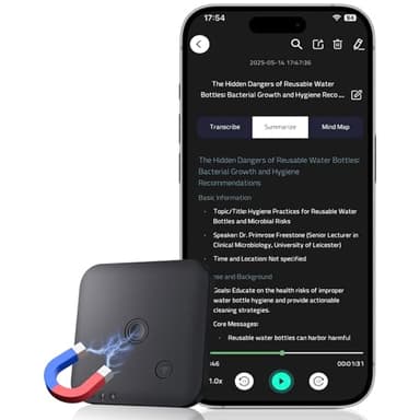 Registratore Vocale AI 64GB – Trascrizione e Riassumi Automatica con ChatGPT-4o, Supporta 102 Lingue, Controllo Tramite App, Registratore Audio Ideale per Chiamate, Riunioni e Colloqui