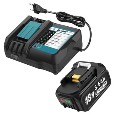 DC18RF - Set di caricabatterie con batteria da 18 V 5,0 Ah per Makita BL1860B BL1860 BL1850 BL1840 con indicatore di carica a LED