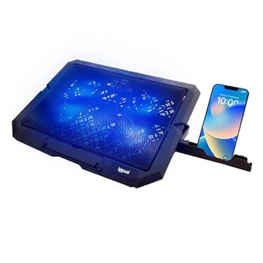 iggual – Base di Raffreddamento Portatile fino a 17” con 4 Ventole Silenziose e Supporto per Smartphone, Supporto Regolabile con 7 Angolazioni e Luce LED Blu, Include Cavo USB-A (RP4V17)