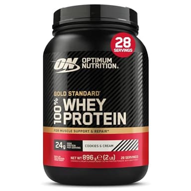 Optimum Nutrition Gold Standard 100% Whey, Proteine in Polvere, Gusto Cookies and Cream, 896g, 28 Porzioni, La Confezione Può Variare