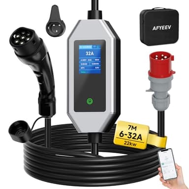 AFYEEV Wallbox 22 KW [3 Fasi|7 m|6-32A] con App e Cavo di Ricarica 32A Tipo 2 Schuko CEE, Stazione di Ricarica Mobile per la casa