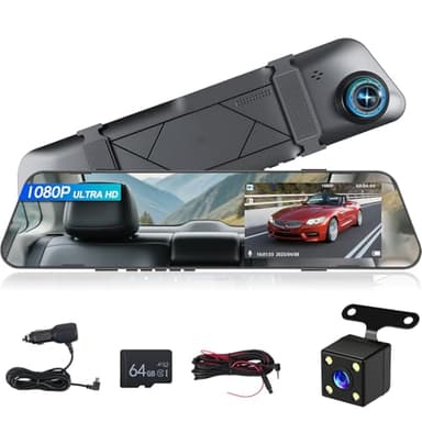 NHOPEEW 1080P Dash Cam con specchio e schermo da 4,5 pollici - Telecamere anteriori e posteriori Supporta registrazione in loop Controllo dell'esposizione della linea di retromarcia Visione notturna