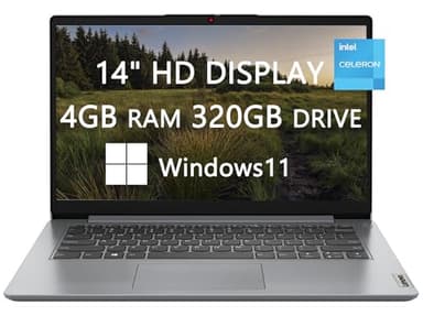Lenovo Ideapad 1 - Computer portatile HD da 14" per studenti universitari e aziendali, processore Intel Celeron N4020, 4 GB di RAM, 320 GB (SSD da 64 GB + scheda da 256 GB), Bluetooth, USB-C, ricarica