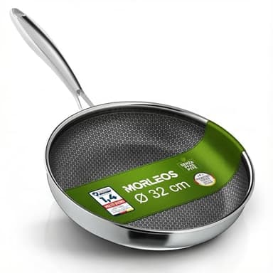 Morleos Padella in ceramica, 32 cm, resistente ai graffi, a 5 strati, 3 mm, 1,67 kg, per induzione, antiaderente, lavabile in forno e lavabile in lavastoviglie, senza PFAS e PTFE