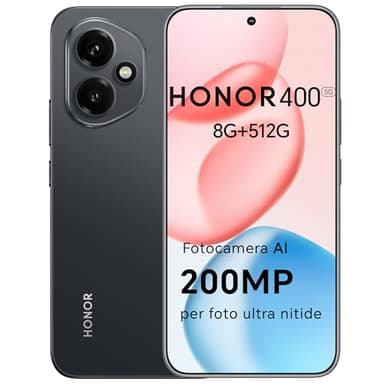 HONOR 400 Smartphone 5G Dual SIM NFC, 8GB/512GB, 200MP con AI fotografica, 6.55 pollici AMOLED Eye-Care Display 5000nit, 5300 mAh, Snapdragon 7 Gen 3, Android 15, Midnight Black, [Versione italiana]