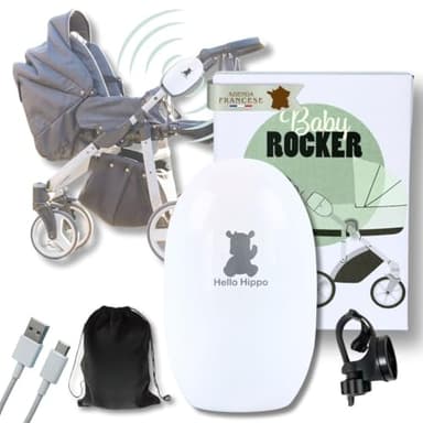 Hello Hippo - Dondolo elettrico - Aiuto per dormire per bambini -ricaricabile USB-C- Baby Rocker- 3 velocità - adatta a tutti i passeggini e passeggini – silenzioso, compatto e portatile