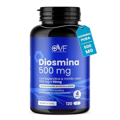 OVF Diosmina Esperidina 120 cps da 500mg, Integratori per Vene Varicose Capillari e Microcircolo, Integratore Circolazione Gambe con Mirtillo Nero, Ideale come Drenante Gambe Gonfie