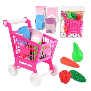 TOPINCN Carrello della Spesa per Bambini Carrello da Gioco Set Giocattolo Adorabile per L'allenamento delle abilità Puzzle per Bambini della Spesa per Interazione Familiare Plastica