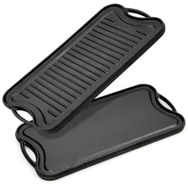 Warmiehomy Bistecchiera in ghisa – Piastra antiaderente su entrambi i lati per barbecue – Bistecchiera a gas elettrica e forno Safe,53 x 26 cm
