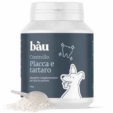 Bau Controllo Placca e Tartaro Cane in Polvere con Alga Ascophyllum Nodosum, Propoli e Menta, Mangime Complementare per Igiene Orale Senza Spazzolino, Alito Fresco e Gengive Sane del Cane