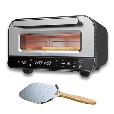 Forno elettrico per pizza – 450 °C con pietra e pala per pizza – 1700 W, timer, luce interna, finestra – Pizza croccante in 2 minuti – Macchina per pizza professionale da casa - BOLKANI (nero)