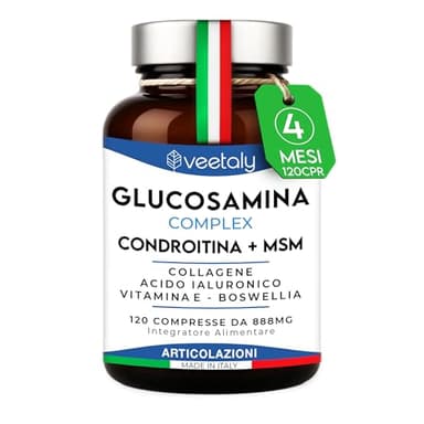 Glucosamina Condroitina MSM 888mg - Integratore Articolazioni e Cartilagine Ginocchio con Collagene, Acido Ialuronico, Vitamina E, Boswellia - 4 Mesi, 120 Compresse da 888 mg