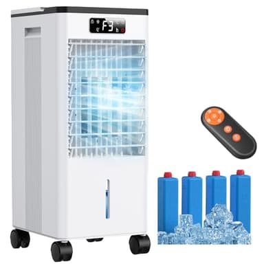 Condizionatore Portatile Max 7.5L-Raffreddamento Evaporativo a Cristalli di Ghiaccio,Serbatoio Grande,Telecomando,3 Velocità,Orientabile 60°/120°,Timer 1-12h,Basso Consumo, Silenzioso,per Casa Ufficio