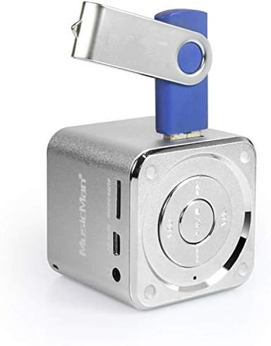 Altoparlante portatile MusicMan Mini Soundstation - Lettore MP3, USB, supporto per scheda MicroSD, 5 ore di riproduzione Batteria ricaricabile - Perfetto per i viaggi (Argento)