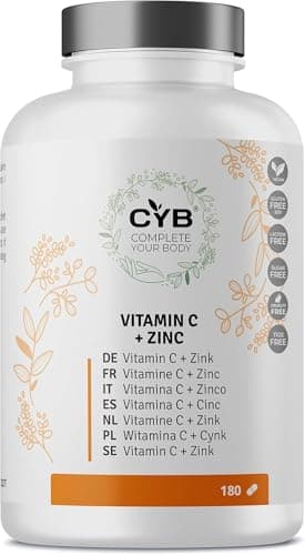 CYB | Vitamina C e Zinco Integratore Quotidiano Multivitaminico Vegano - Vitamina C 225 mg - Zinco 2,25 mg - 180 Compresse 6 Mesi di Fornitura - Vitamine e Minerali - senza Glutine né Lattosio