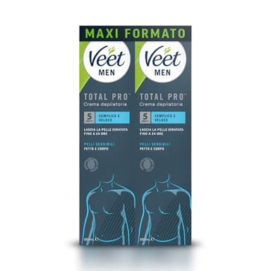 Veet Men Crema Depilatoria Uomo Petto e Corpo Pelli Sensibili, Dermatologicamente Testata, Formato Convenienza 400 ml (2 Confezioni x 200 ml)