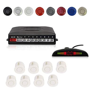 Kit 8 Sensori di Parcheggio Radar, Cocar LED Display Rilevamento Distanza + 8 Sensori + Sostegno Suono di Allarme(Bianco)