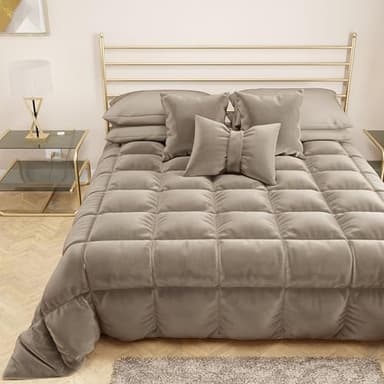 PETTI Artigiani Italiani - Trapunta in Morbido e Caldo Velluto 350 g/m², Piumone Matrimoniale, Double Face, Trapunta Matrimoniale: 260x270 cm, Fango, 100% Made in Italy