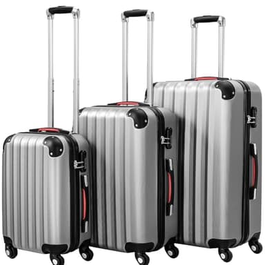 PROVITERA Set 3 Valigie Rigide in ABS, Valigie Rigide M-L-XL Manico Telescopico e 4 Ruote Easy Roll, Lucchetto serratura a codice, Trolley Resistenti da Viaggio, con Bagaglio a Mano (Silver)