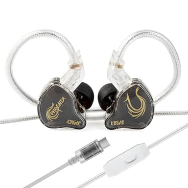 KBEAR Phoenix IEM, cuffie USB C con cavo, doppio foglio di alluminio, doppio magnete DD da 10 mm, cuffie DJ a diaframma PET, monitor in-ear per gioco con microfono (nero, tipo C)