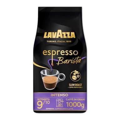 Lavazza, Espresso Barista Intenso, Caffè in Grani Tostati a Tamburo, Ideali per Macchine da Caffè Espresso, Note Aromatiche di Cacao e Legno, Arabica e Robusta, Intensità 9/10, 1 kg