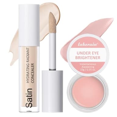 2 Pcs Under Eye Brightener Correttore Occhiaie(10g)+Liquido(6ml), Idratante, Coprente, Illuminante Occhi, Correttore per il Viso, Naturale