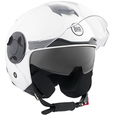 BHR Casco Jet Doppia Visiera 830 FLASH, Casco Scooter Omologato ECE 22.06, Casco Moto Jet Leggero & Confortevole con Visiera Interna Parasole, Bianco, L