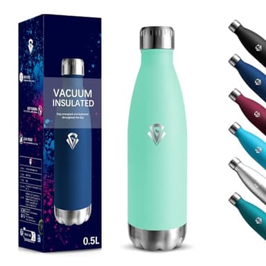 Borraccia Termica, 500 ml Senza BPA, Borraccia, 18/8 Acciaio Inossidabile, Borracce Acciaio Inox, Isolamento Sottovuoto a Doppia Parete, Bottiglia Termica per Scuola, Viaggi, Jogging - Verde blu
