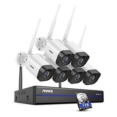 ANNKE Kit Videosorveglianza WiFi con Audio a 2 Vie, 10 Canali 5MP NVR e 6 Telecamere Esterne Wireless 3MP, Rilevamento di Persone/Veicoli, Visione Notturna IR 100ft, Compatibile con Alexa, 1TB