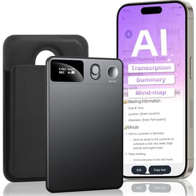 Registratore vocale IA con Trascrizione, Controllo tramite app Registratore vocale, Dispositivo per appunti IA, traduttore simultaneo vocale, Registratore audio per Riunioni Lezioni Chiamate Colloqui