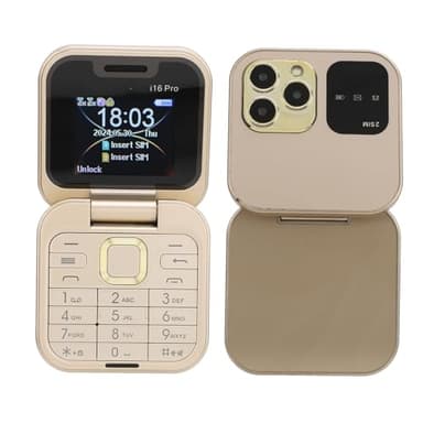 Yunir Cellulare a libro per anziani, 2G sbloccato Senior Flip Phone, con schermo da 1,77 pollici, doppia SIM, pulsanti grandi, torcia a LED, telefono cellulare di base per anziani (oro)