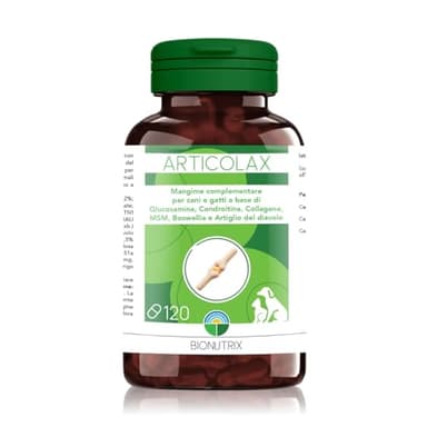 ARTICOLAX | Integratore Articolazioni Cane e Gatto | 120 CPR Appetibili | Alto Dosaggio | Antinfiammatorio | Glucosamina, Condroitina, Collagene, MSM, Boswellia e Artiglio del Diavolo | BioNutrix ®