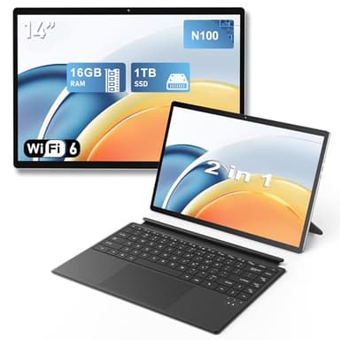 FUNYET Portatili 2 in 1, Laptop Portatile Win 11 da 14", Computer Portatile N100 da 16GB RAM 1TB SSD, Telecomando Bluetooth con retroilluminazione e disattivazione delle luci dattiloscopiche