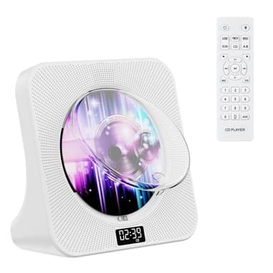 Gueray Lettore CD Desktop Bluetooth Con Altoparlanti Per La Casa - Portatile Con AUX USB Cuffia Jack FM Radio HiFi - Boombox Con Telecomando Display LCD Per Bambini Regalo