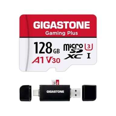 【Solo per Switch 1】GIGASTONE MicroSD 128 GB Gaming Plus con lettore USB-C, UHS-I A1 U3 V30 C10, fino a 100 MB/s, ideale per Nintendo Switch e registrazioni 4K.
