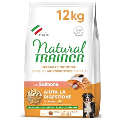 Trainer Sensitive No Gluten mm Adult Con Salmone E Cereali Integrali, Agnello, 12 kg