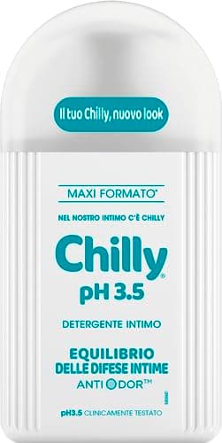 Chilly, Detergente Intimo pH 3.5, Equilibrio per le difese intime, con Anti-Odor, formulato a pH acido per stimolare la naturale azione di difesa dei lattobacilli, pH 3.5, Clinicamente Testato, 300 ml