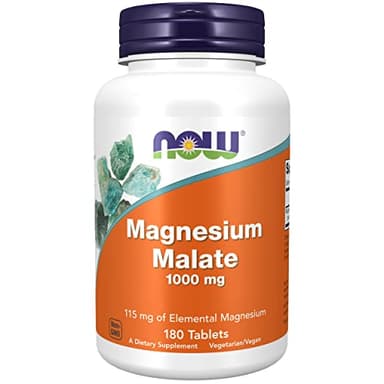 Now Foods, Magnesio Malato, 1.000mg, 180 Compresse vegane, Testato in Laboratorio, Senza Glutine, Senza Soia, Vegetariano