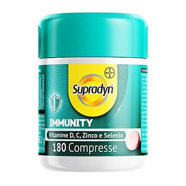 Supradyn Difese Immunity Integratore Multivitaminico Completo, con Vitamina C e D, Zinco e Selenio, contribuisce al normale funzionamento del sistema immunitario, 180 Compresse Rivestite