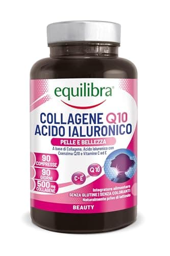 Equilibra Integratori Alimentari, Collagene Q10 Acido Ialuronico, Benessere e Bellezza della Pelle, a Base di Collagene Idrolizzato, Acido Ialuronico, Coenzima Q10, Vitamine C ed E, 90 Compresse