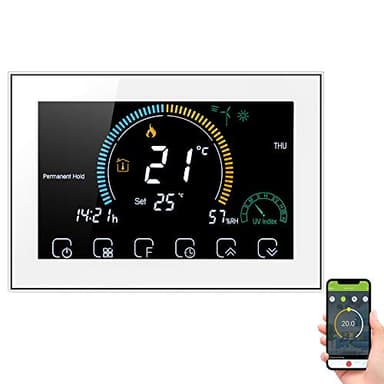 Decdeal Termostato WiFi per Caldaia a Gas - Controllo App Vocale/LCD Retroilluminato Visualizzazione dell'umidità e UV,Termostato Programmabile Compatibile con Alexa Google Home