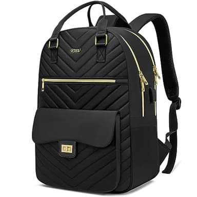 RJEU Borsa per libri per donne, ragazze e adolescenti, zaino estetico, per scuola, borsa per computer portatile, con porta USB, per studenti universitari, lavoro, nero