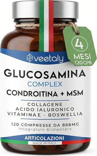 Glucosamina Condroitina MSM 888mg - Integratore Articolazioni e Cartilagine Ginocchio con Collagene, Acido Ialuronico, Vitamina E, Boswellia - 4 Mesi, 120 Compresse da 888 mg