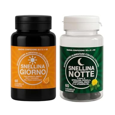 Snellina Giorno & Notte Dimagrante Donna – Integratore Brucia Grassi Potente Veloce | Drenante Forte Metabolismo e Controllo Fame | Caramelle Gommose Naturali con Arancio Amaro, Griffonia e Rodhiola